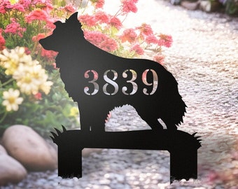 Collie Dog Shaped Address Sign with Stakes for Front Yard Custom Address Signs for In Ground Street Number Driveway Signs Dog Gift Idea