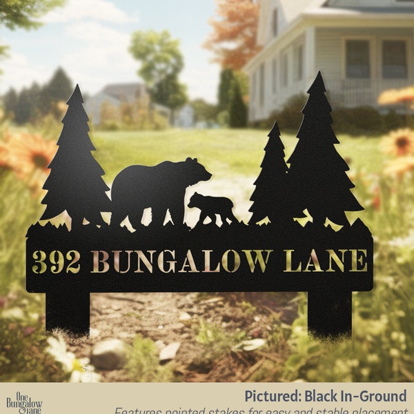 Mama Bear and Cub Metal Address Sign Stakes for Front Yard Personalized Address Signs for Ground Custom Street Number Mountain AirBNB Signs