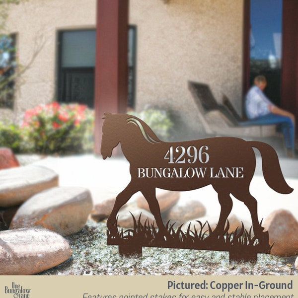 Horse Shaped Metal Address Sign for End of Driveway or Mailbox Outdoor Address Sign for Yard with Stakes Farm Animal Street Number Signs