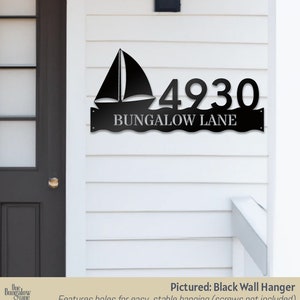 Sailboat Metal Address Sign In Ground with Stakes Ocean Steel House Numbers for Porch Driveway Address Signs for Beach House Hanging Sign image 4