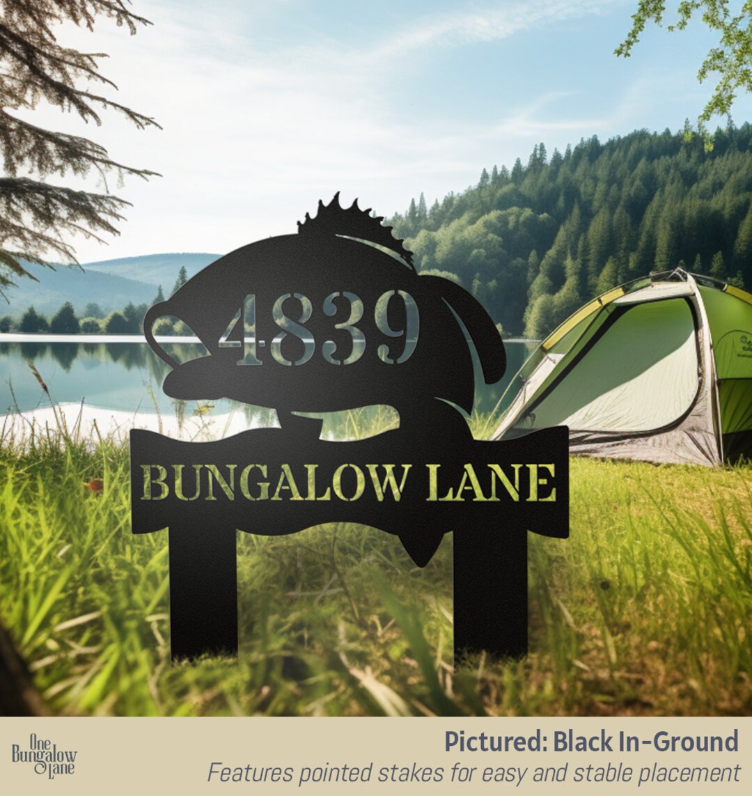 Bass Fish Metal Address Sign, Fishing Gift for Dad, in Ground Address ...