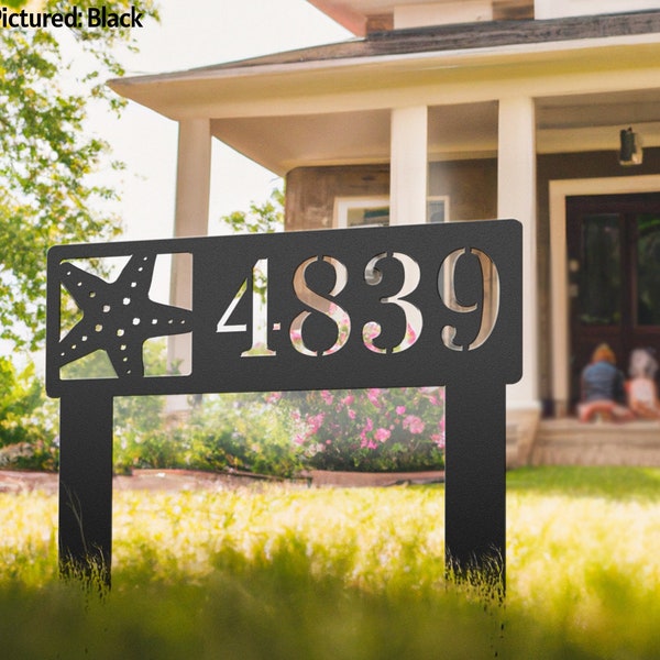 Starfish Address Sign for Driveway Beach House Street Number In Ground with Stakes Coastal House Number Sign for Driveway Ocean Door Decor