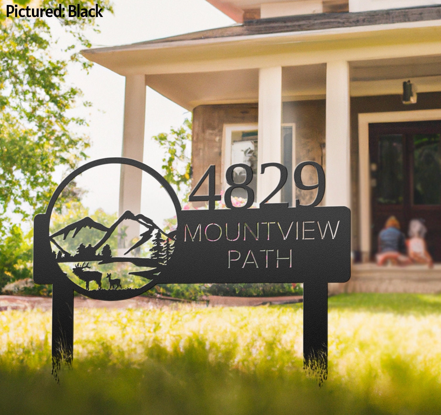 Outdoor Metal Driveway Address Sign With Deer Large Street Number Signs