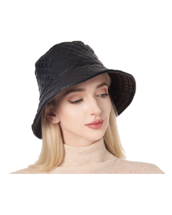 Black Faux Leather Bucket Hat Winter Hat Caps Accessory Etsy