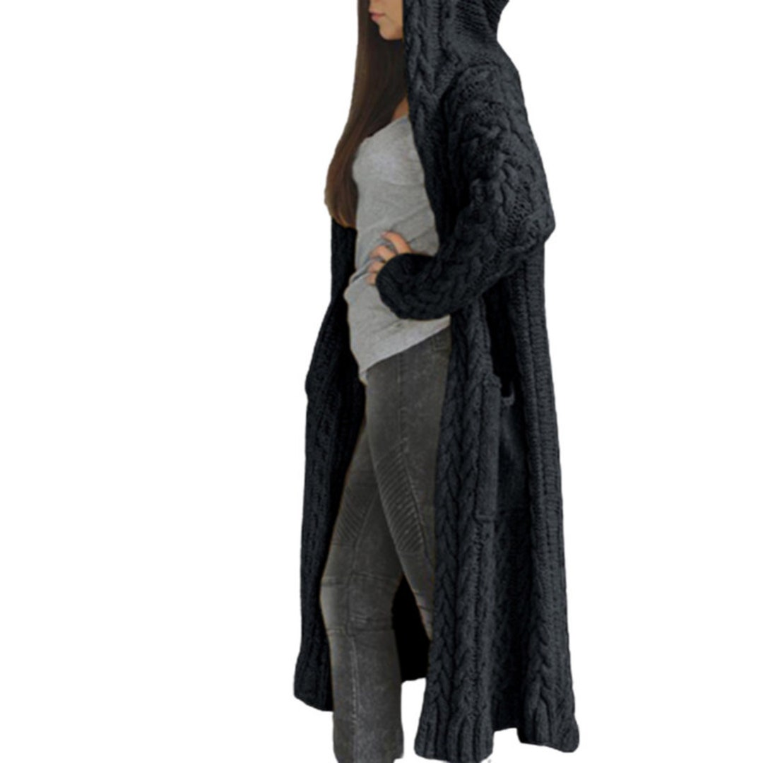 Women Black Ankle Length Hooded Sweater Cardigan , Poncho, Cape, Plus ...
