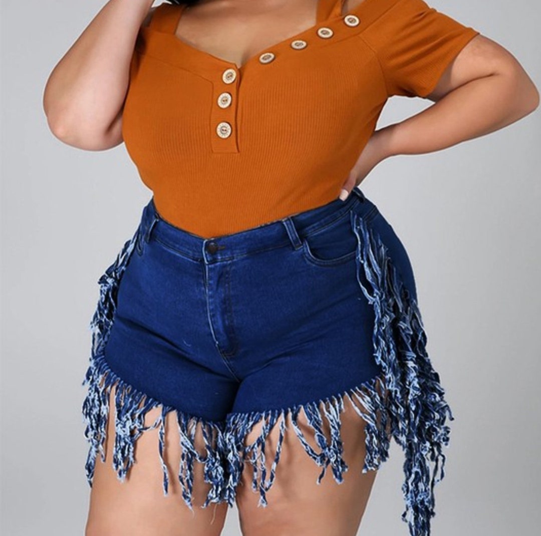 Fringe Denim Shorts Plus Size, Shorts, Cutoff Shorts, High Waisted Etsy