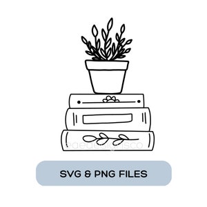 Bücherstapel mit Topfpflanze Digital Download | Topfpflanze auf Büchern | Pflanzen und Bücher Datei geschnitten | Süße Pflanze und Bücher SVG und PNG Dateien