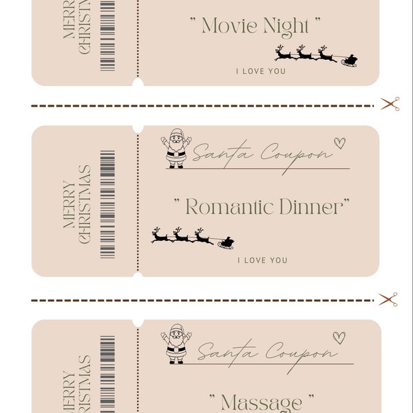 Printable Christmas Vouchers / Couples Christmas Voucher / Romantic Coupon / Christmas Gift for partner / Digital Download / Stocking Filler