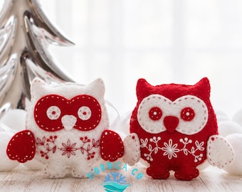Handmade Wool Felt Owl Ornaments - Set of 2 Nordic Christmas Decor