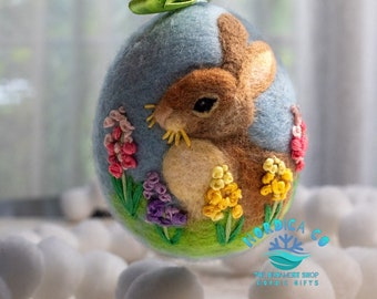 Needle Felted Wool Bunny Ornament: Handmade Easter/Christmas Decor