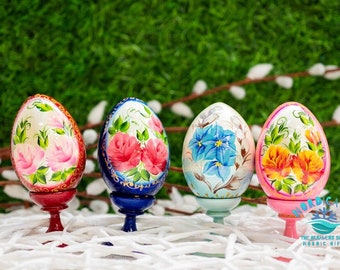 Hand Painted Wooden Easter Eggs: Floral Ornaments