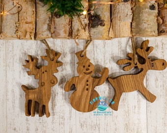 SET of 3 Wooden hand crafted ornaments "Nordic Spirit " SET of 3, wooden xmas ornaments, animal ornaments, rustic decorations,
