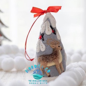 Handmade Wool Felted Deer Ornament: Nordic Christmas Tree Decoration