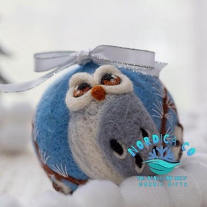 Wool Needle Felted Owl Ornament: Nordic Christmas Decoration