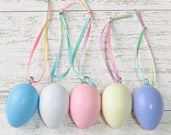 Mini Wooden Easter Egg Ornaments: Pastel Colors, Set of 5