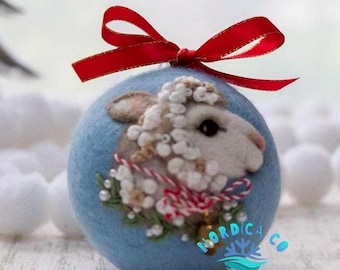 Wool Needle Felted Sheep Ornament: Scandinavian Christmas Decor