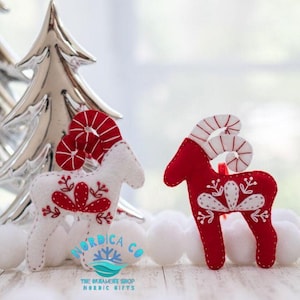 Handmade Wool Felt Yule Goat Ornaments - Scandinavian Christmas Set