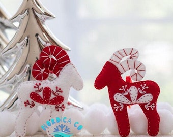 Handmade Wool Felt Yule Goat Ornaments - Scandinavian Christmas Set