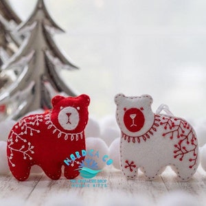 Handmade Felt Wool Bear Ornaments (Set of 2): Handcrafted Scandinavian Christmas Decor