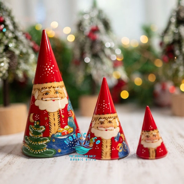 Santa stacking doll, Santa nesting doll , stacking cone , wooden Santa , Santa gnome , Tomte Santa , handmade Santa , Scandinavian Gnome ,