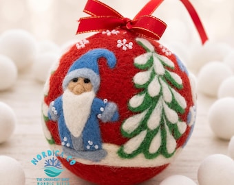 Handmade Wool Felted Santa Ornament: Scandinavian Nordic Gnome
