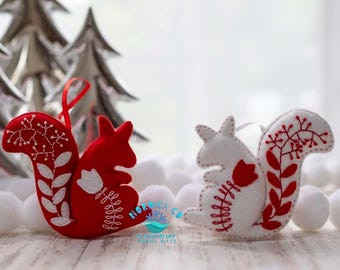 Handmade Felt Wool Squirrel Ornaments (Set of 2): Scandinavian Christmas Decor