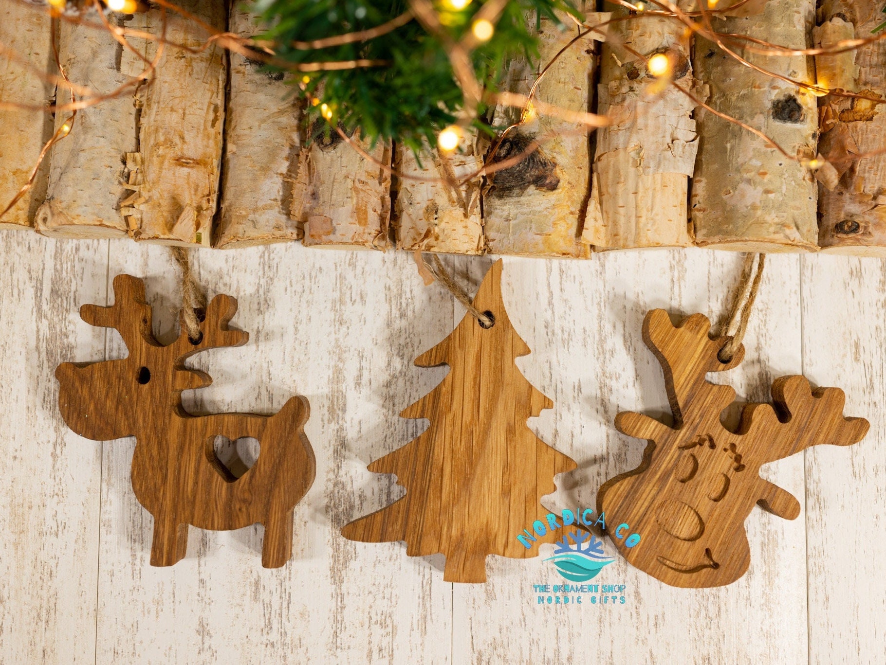 Oak Wood Christmas Ornaments: Nordic Animal Set of 3 - Etsy