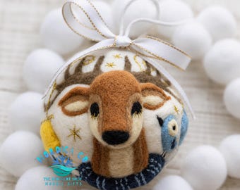 Needle Felted Wool Deer Ornament: Handmade Nordic Christmas Decor
