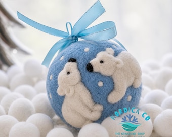 Wool Needle Felted Polar Bear Ornament: Handmade Wool Nordic Decor