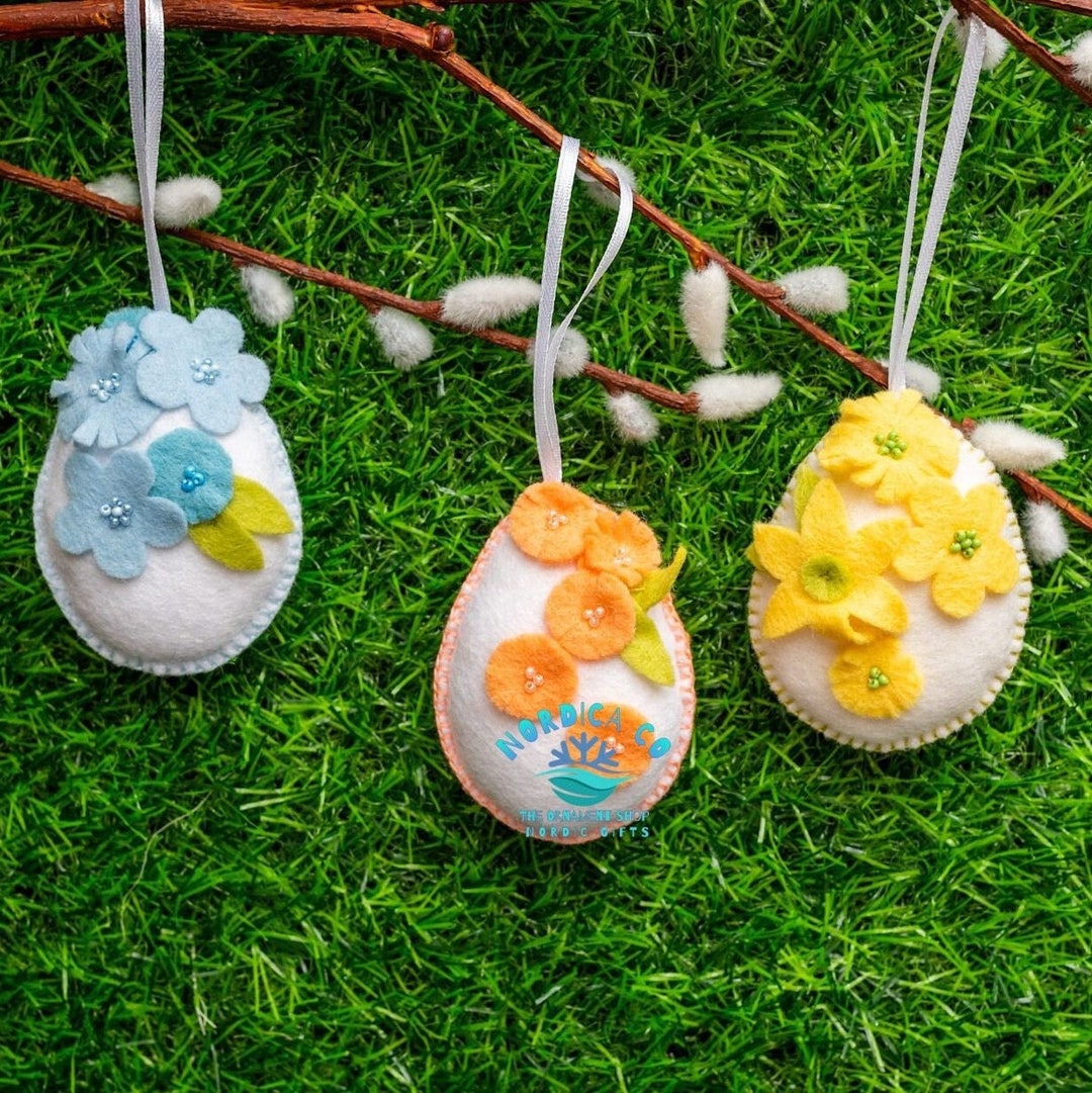 Easter Eggs, Wool Felt Easter Eggs , Felt Easter Ornaments , Felt Egg
