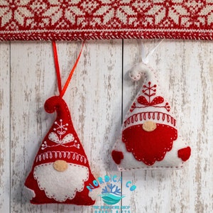 SET of 2 hand crafted felt wool Gnome ornaments , Scandinavian Tomte Gnome ornaments , Swedish felt Gnome , felt handmade ornaments