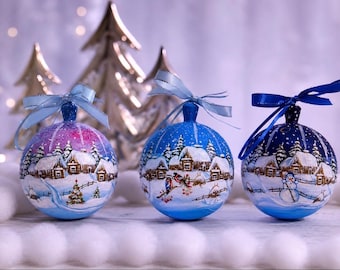 Hand-Painted Wooden Christmas Ornament: Nordic Winter Wonderland
