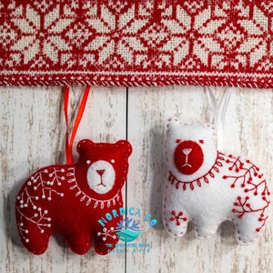 SET of 2 hand crafted felt wool bear ornaments ,  bear ornaments , felt bear , animal ornaments , woodland animals , Scandinavian ornaments