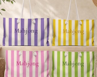 Mahjong Tote Bag, Large Weekender Bag, Striped Mahjong Bag, American Mahjong Carrying Bag, Mahjong Gift for Women, Mahjong Accessories