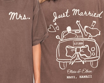 Comfort Colors® Custom Just Married Shirt, Wife Husband Matching Shirts , Just Married Gifts, Honeymoon Gifts, Newlywed Shirts, Couple Tee