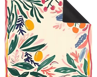 American Mahjong Mat, Coastal Botanical Mahjong Mat, Lemon & Tropical Leaf Design, Preppy Palm Beach Game Mat with Carry Bag