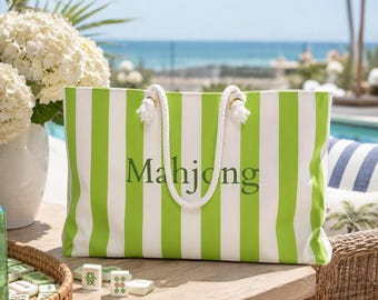 Mahjong Tote Bag, Large Weekender Bag, Striped Mahjong Bag, American Mahjong Carrying Bag, Mahjong Gift for Women, Mahjong Accessories