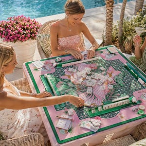American Mahjong Mat, Flamingo Mahjong Mat, Leopard Mahjong Table Mat, Palm Beach Decor, Tropical Mahjong Gift, Mahjong Lover Accessory image 2