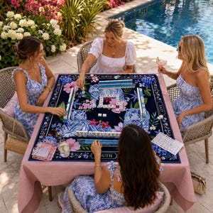 Blue Chinoiserie Tiger Neoprene Mahjong Mat with Carry Bag, 3mm Non-Slip Mah Jongg Table Mat, Mahjong Tablecloth, Ships Rolled from USA image 2