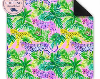 American Mahjong Mat,Pink Leopard Palm Leaf Mahjong Mat, Waterproof Mahjong Table Mat,Non Slip Game Mat, Mahjong Lover Gift, Square Game Mat