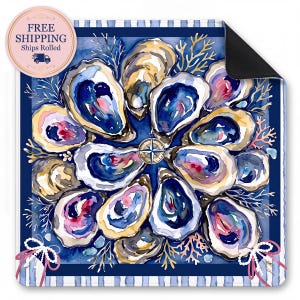 Coastal Mah Jongg Mat, American Mahjong Mat with Carry Bag, Oyster Shell Design, Non-Slip Neoprene Game Table Mat, Beach House Decor