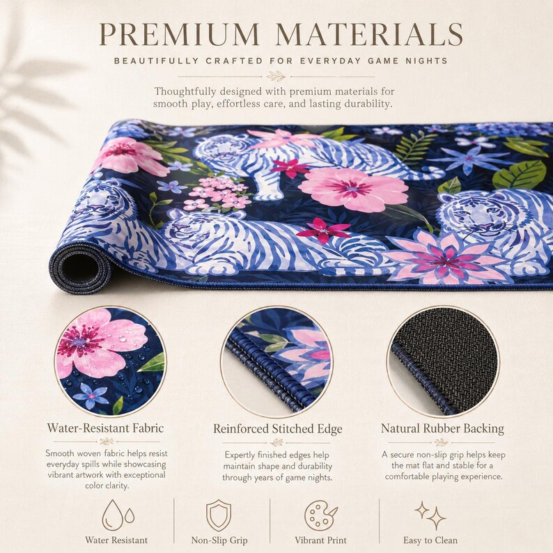 Blue Chinoiserie Tiger Neoprene Mahjong Mat with Carry Bag, 3mm Non-Slip Mah Jongg Table Mat, Mahjong Tablecloth, Ships Rolled from USA image 7