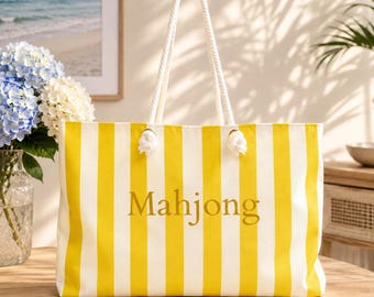 Mahjong Tote Bag, Large Weekender Bag, Striped Mahjong Bag, American Mahjong Carrying Bag, Mahjong Gift for Women, Mahjong Accessories