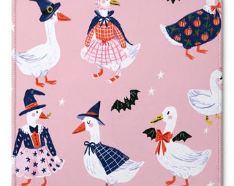 Halloween Mahjong Mat, Pink Witch Goose Mah Jongg Table Mat, Non-Slip Neoprene Game Mat, Fall Game Night Hostess Gift