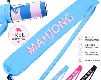 Blue Mahjong Tote Bag for Women, Mah Jongg Carrying Case, Mahjong Set Bag with Adjustable Strap, Mahjong Player Gift
