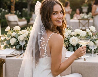 Bride To Be Veil, Pearl Bow Veil, Bridal Shower Veil, Bachelorette Veil, Personalized Bridal Veil, Wedding Hair Bow, Bride Gift