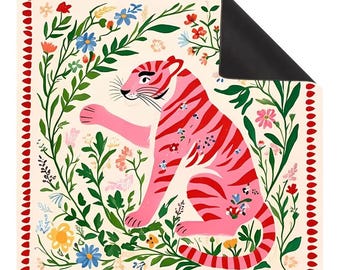 American Mahjong Mat | Pink Tiger Floral Mahjong Mat | Foldable Travel Game Mat with Carry Bag | Palm Beach Preppy Mahjong Gift