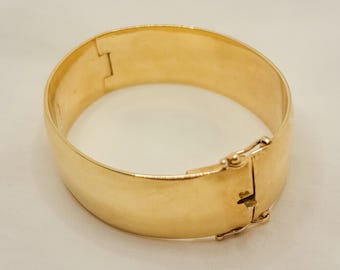 9ct Solid Yellow Gold Hinged Bangle: Hallmarked Fine Jewelry