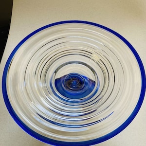 Retro Cobalt Blue & Clear Art Glass Bowl