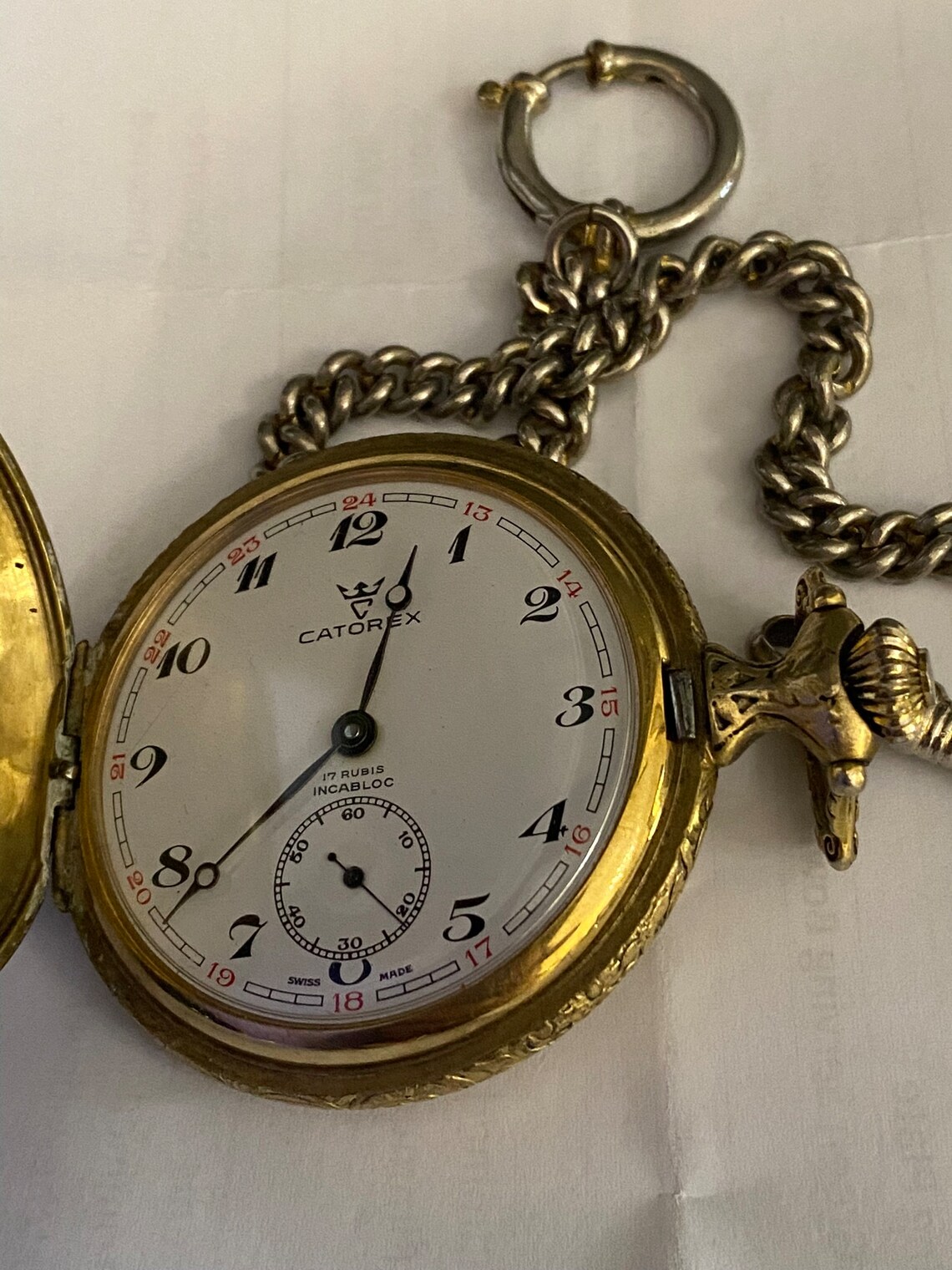 CATOREX Gold Plated Mechanical Large Pocket Full Hunter Watch Pendant, foto 4 de 4